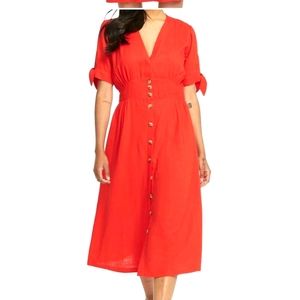 Buffalo David Bitton linen blend midi summer red dress size S